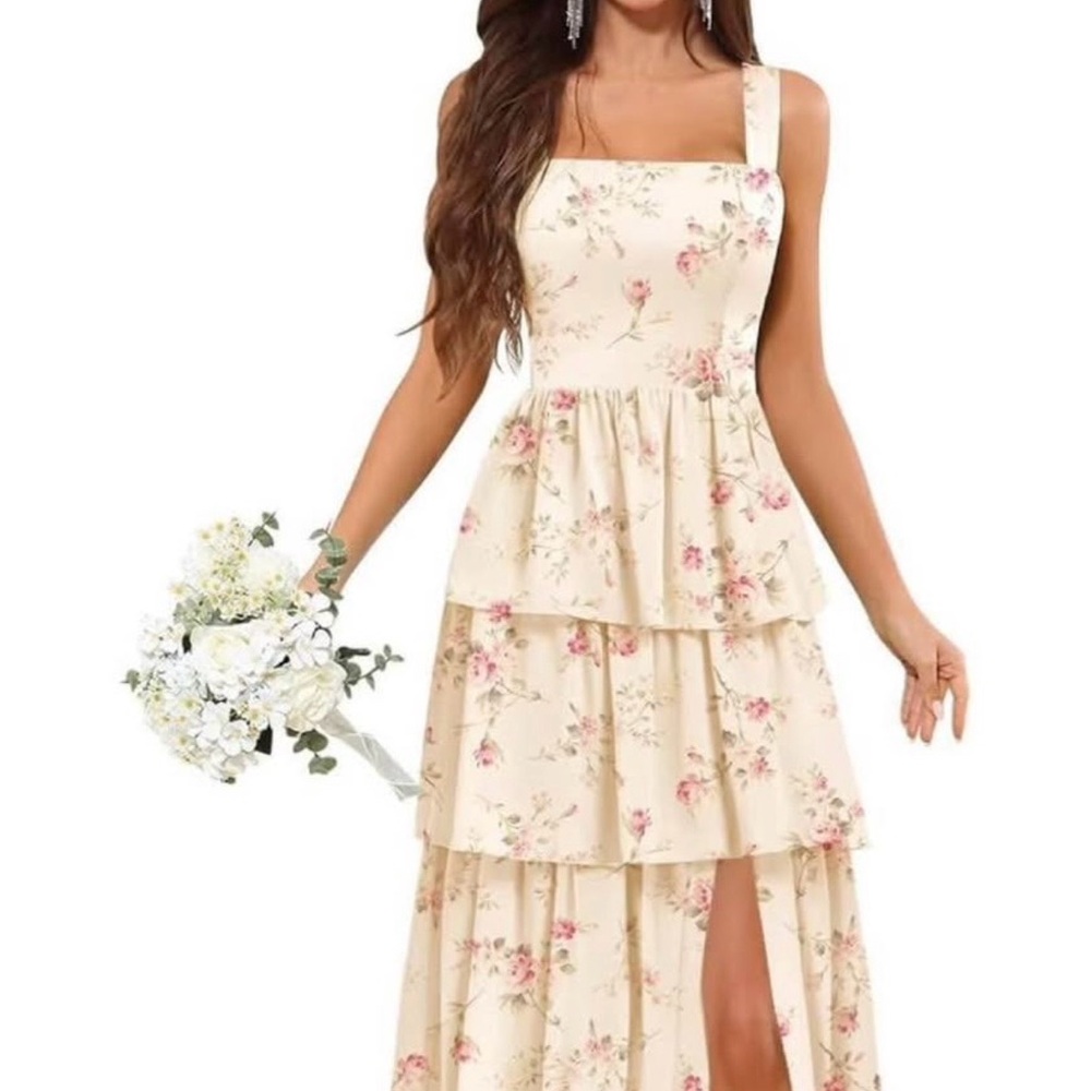 Floral Tiered Maxi Dress in Cream